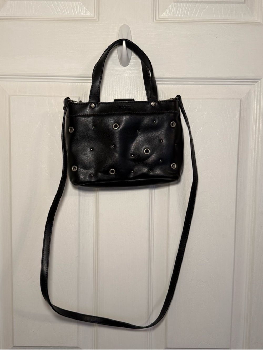 Relic Black Leather Bag with Silver Grommets